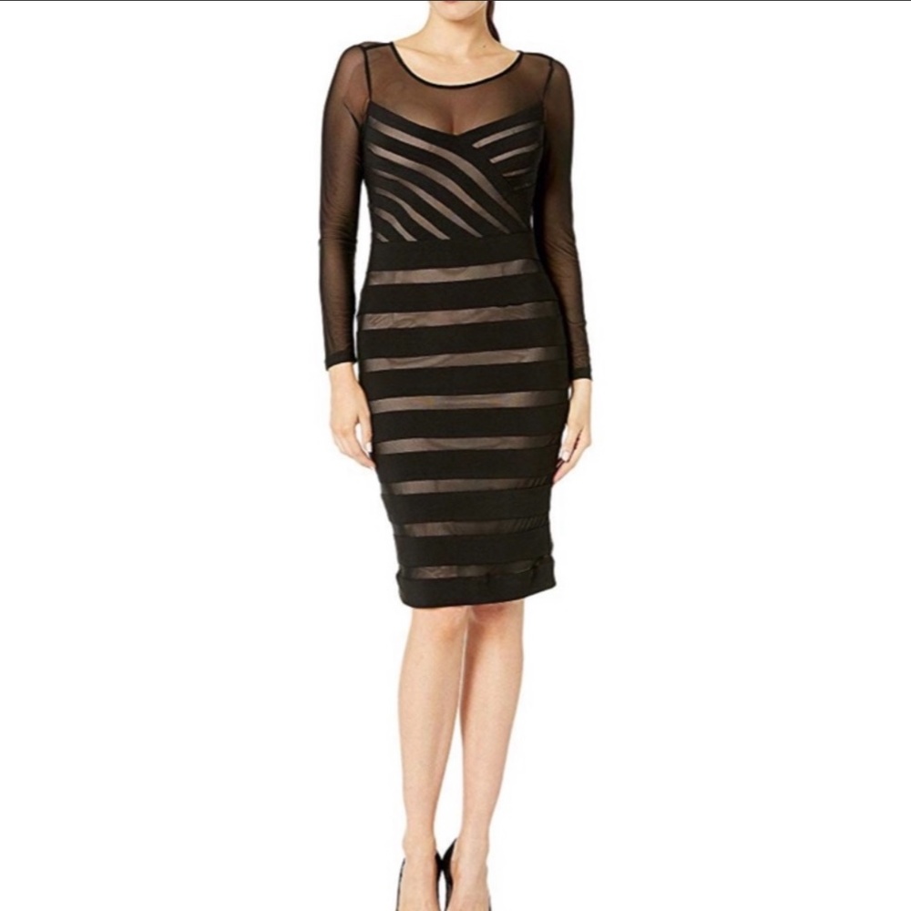 NWT Adrianna Papell Illusion Neck Banded Sheath Dress